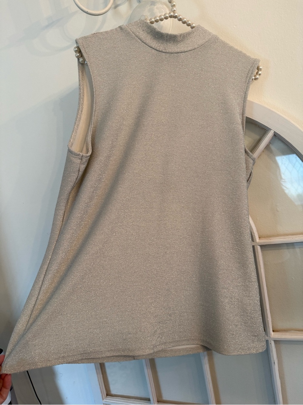 Alex & Parker Metallic Silver Shimmer Mock Neck Sleeveless Top - Size L